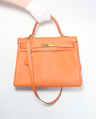 Hermes Kelly 35 Clemence Leather in Orange, front view